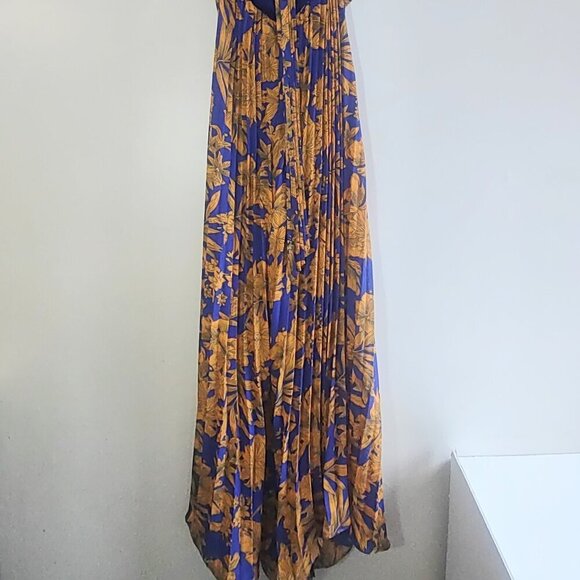 Lulumari Floral Wide Leg Halter Jumpsuit Pleated Boho Mod HipHop Women's Medium - Picture 7 of 9